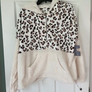 Sherpa Animal Print 1/4-Zip Pullover - Size L
